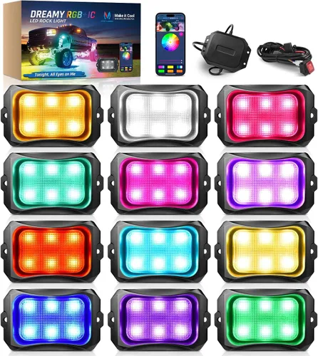 Vista 11 de MICTUNING C2+ RGB+IC Luces de Roca con Colores Cambiantes, Impermeables IP68, 2 piezas de Luces de Neón para Rocas (No Incluye Controlador)