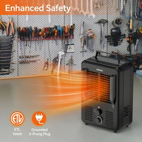 Vista 3 de Shinic Calentador Milkhouse de 1500 W, calentador utilitario Milkhouse con termostato ajustable, protección contra sobrecalentamiento y vuelco