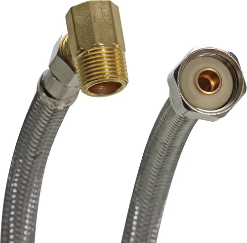 Vista 4 de Fluidmaster B1W60 - Conector para lavavajillas con codo de 3/8 pulgadas, acero inoxidable trenzado, rosca de compresión hembra de 3/8 x rosca de 1/2