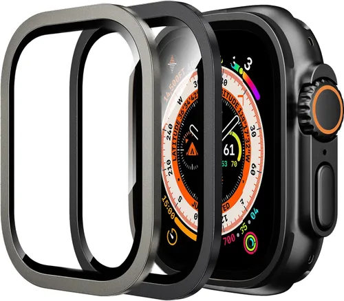 Vista 7 de COJOC Protector de pantalla para Apple Watch Ultra 2 / Ultra de 1.732 pulgadas, vidrio templado HD + marco de aleación de titanio, [Keep Original]