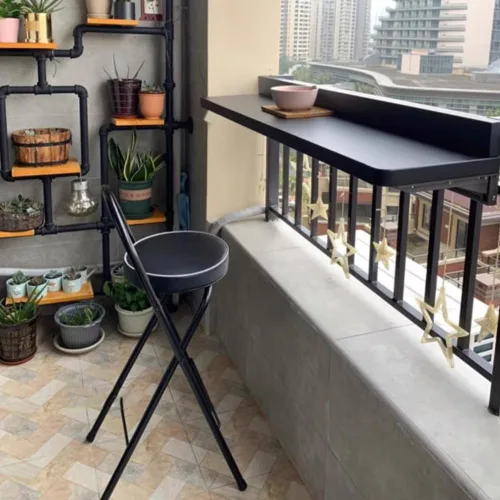 Vista 2 de Taburete plegable para desayuno, silla alta con asiento acolchado, taburete redondo portátil con respaldo, taburete plegable para adultos al aire