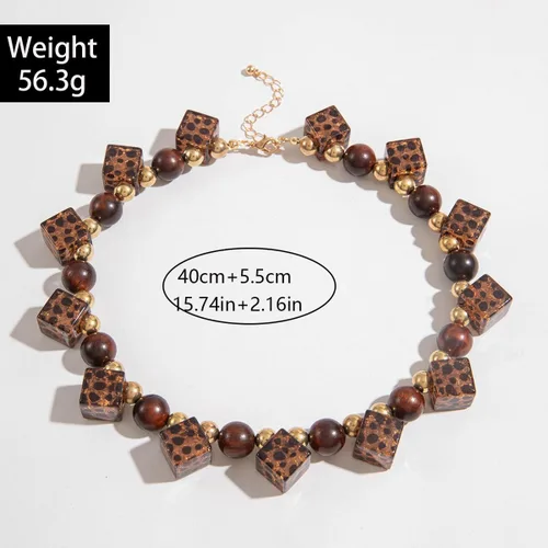 Vista 6 de Leopard Print Amber Acrylic Heart Choker Necklace for Women, Vintage Punk Chunky Resin Pearl Beaded Strand Adjustable Lightweight Trendy Fashion