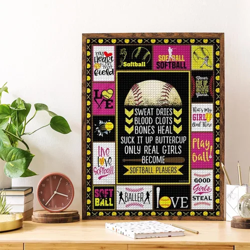 Vista 2 de QAZWSX Kits de pintura de diamantes de sóftbol divertido secado de sudor gráfico pintura de diamantes DIY 5D arte de gemas para adultos niñas