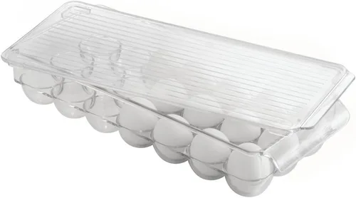Vista 7 de iDesign - Soporte para huevos de plástico transparente para refrigerador con tapa, contenedor de almacenamiento de 21 huevos