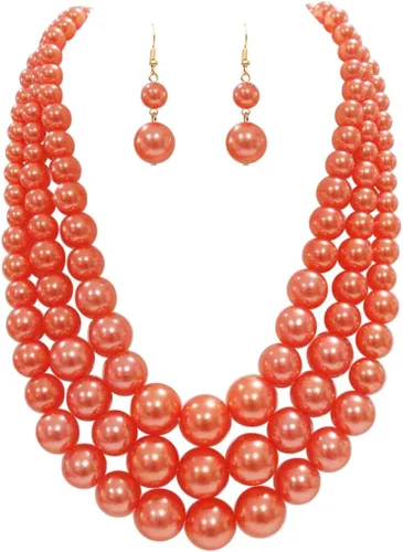 Vista 31 de Rosemarie & Jubalee Conjunto de joyería para mujer con 3 cadenas multicolores de perlas simuladas y aretes, regalo con collar, 45,7 cm + 7,6 cm