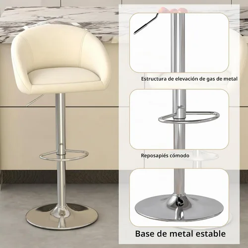 Vista 4 de Juego de 2 Taburetes de Bar, Taburetes de Bar Giratorios de Terciopelo Modernos Ajustables en Altura de Mostrador, Silla de Isla con Base de Metal
