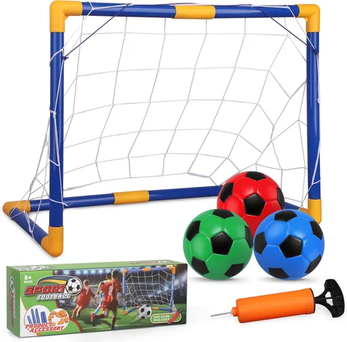 Vista 8 de Soccer Goal Set 23" W×18" H×12" D, Portable Soccer Goal Training Equipment, Mini Soccer Net with 3 Soccer Ball for Sports Game, Soccer Set for Kids