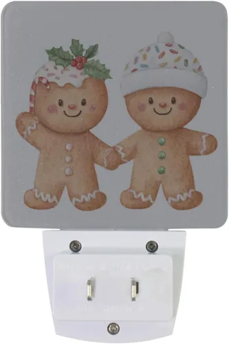Vista 4 de Vdsrup Juego de 2 luces de noche de pan de jengibre de Navidad de dibujos animados, luces nocturnas con enchufe de pared, luz nocturna LED