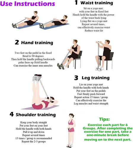 Vista 5 de 21 Bandas de Resistencia para Fitness - 6 Tubos con Pedal Extractor de Tobillo, Cuerda de Tensión Multifunción Mejorada 2025, Equipo de Gimnasio