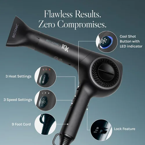 Vista 5 de Bio Ionic Secador de pelo de velocidad ultraligera 10X, secador de pelo con calor y velocidad ajustables, función de memoria, herramienta
