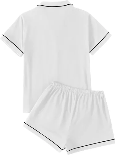 Vista 2 de LYANER Conjunto de pijama para mujer con estampado de corazón, camisa de manga corta con pantalones cortos
