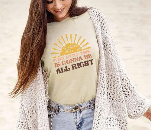 Vista 2 de Every Little Thing is Gonna Be Alright Shirt Women Country Music Shirts Hippie T Shirt Inspirational Tee Top