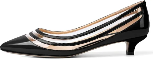 Vista 2 de Zamikoo Zapatos de tacón bajo con punta puntiaguda para mujer, con correas de PVC transparentes, zapatos de vestir de moda de patente, talla 5