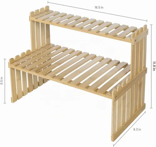 Vista 7 de MyGift soporte para plantas de bambú natural con 2 niveles, para el escritorio, color café