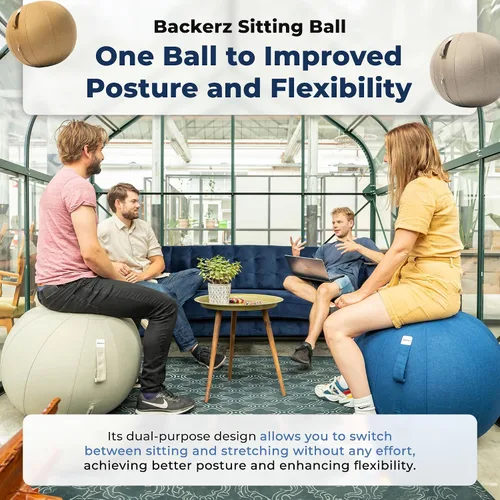 Vista 3 de Backerz Balance Ball Chair for Office & Home - Ergonomic Exercise Ball for Posture & Back Pain Relief, Yoga Ball Chair - Sitting Ball with Washable