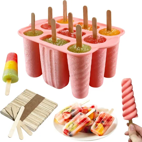 Vista 11 de Moldes de paletas de silicona, 10 cavidades, moldes de silicona para paletas de fácil liberación, sin BPA, moldes para paletas de hielo, moldes