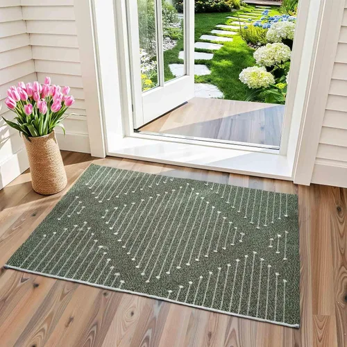 Vista 22 de LIVEBOX Alfombra de baño bohemia negra de 2x3 pies, alfombra de baño lavable, pequeñas alfombras tejidas de algodón, alfombra de área marroquí
