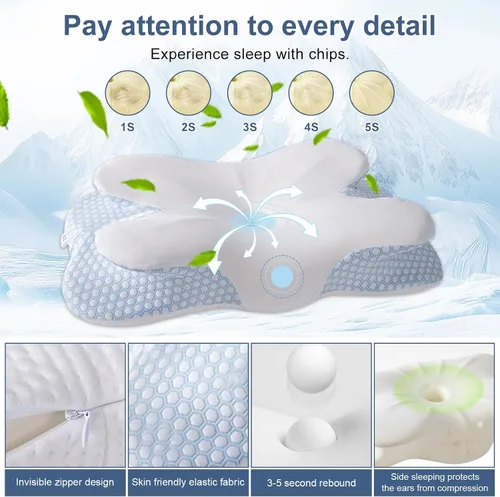 Vista 2 de Almohada cervical de mariposa de espuma viscoelástica para aliviar el dolor de cuello, almohada ortopédica ergonómica para dormir de lado, espalda