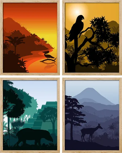 Vista 19 de SIGNWIN Marco de arte de pared de jirafa de safari africano, juego de 4 impresiones coloridas de paisaje, decoración de pared de naturaleza