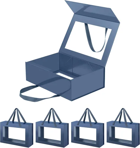 Vista 46 de Caja de regalo negra con ventana, caja de regalo magnética transparente para regalo, caja de propuesta de padrino de boda (10.5 x 7.5 x 3 pulgadas)