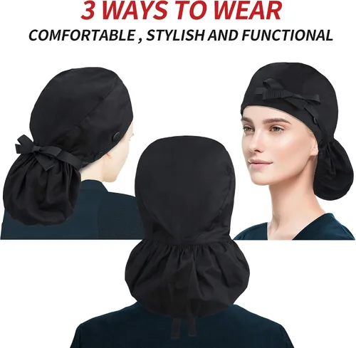Vista 6 de Scrub Caps for Women Surgical Caps Nurse Hat Functional Ponytail Holder for Long Hair Single or Satin-Lined