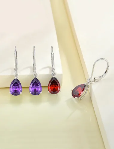 Vista 4 de YL Aretes colgantes de plata de ley, aretes solitarios con cierre de palanca de 0.276 x 0.394 in, joyería de piedra natal de lágrima para mujer