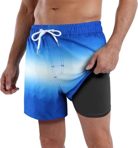 Vista 106 de Traje de baño para hombre con forro de compresión de secado rápido de 5.5 pulgadas con forro tipo bóxer amarillo (1-Yellowstar)