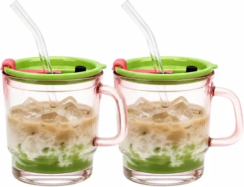 Vista 15 de Luxfuel Vaso Tumbler de Agua de Vidrio de 13 onzas con Pajita y Tapa, Tazas Reutilizables para Café Helado, Té Helado, Vaso Tumbler de Vidrio