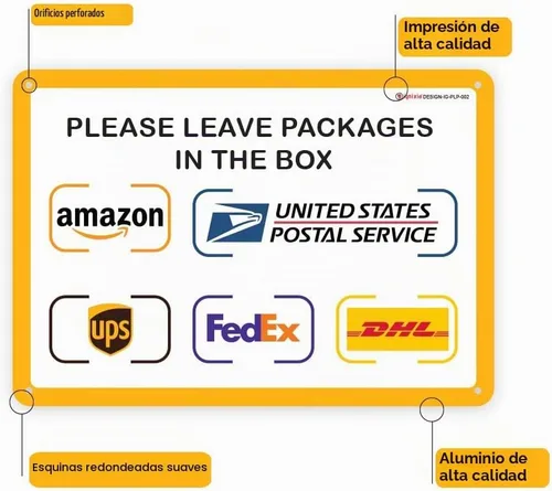 Vista 2 de IGNIXIA Letrero de entrega de paquetes para el hogar Amazon Leave Packages Here Sign for FedEx, Amazon, DHL, UPS, USPS - Resistente a