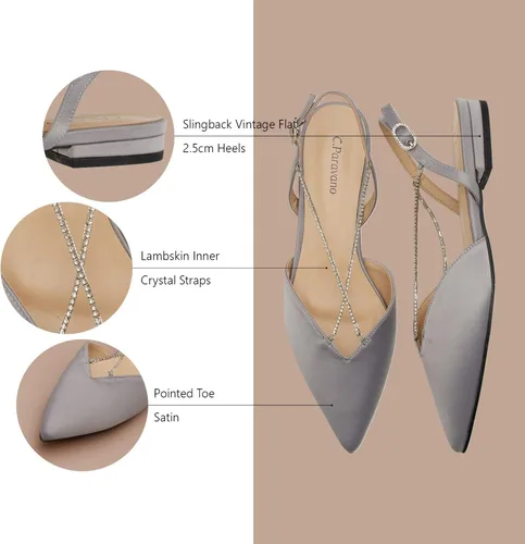 Vista 4 de C.Paravano Zapatos planos de cuero con talón descubierto para mujer Zapatos planos con puntera puntiaguda Sandalias de tacón cómodo Zapatos