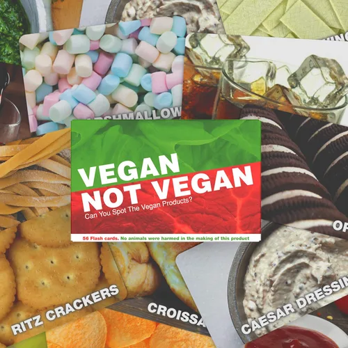 Vista 8 de Juego vegano no vegano - Adivina los productos veganos divertido juego de cartas flash - Divertido juego de adivinanzas de sí o no - adecuado