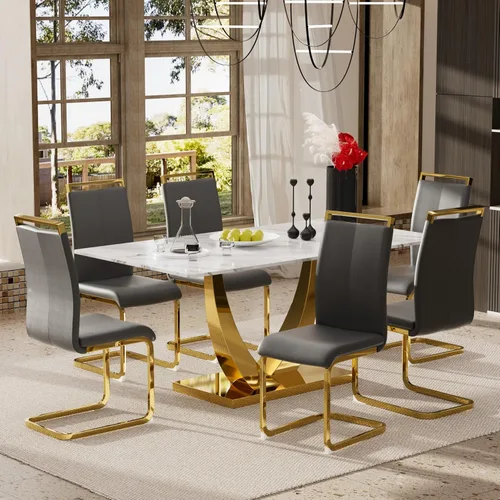 Vista 9 de Juego de mesa de comedor de lujo moderno de 63 pulgadas para 4 tapas rectangulares de vidrio templado con base en U cromada y sillas de comedor Negro