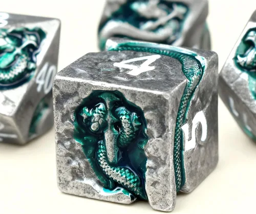 Vista 21 de Rule Dice Dados D&D de 7 Dados de Metal DND, Juego de Dados Metálicos Ponderados de Calabozos y Dragones, Juegos de Dados Poliédricos D y D Grandes