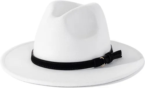 Vista 18 de Lisianthus Sombrero Fedora de ala ancha vintage para hombre y mujer con hebilla de cinturón Negro