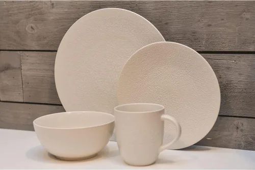 Vista 2 de Blanco 16pc Cena Set Texturizado Casual Redondo Gres 16 Piezas Lavavajillas Apto Microondas