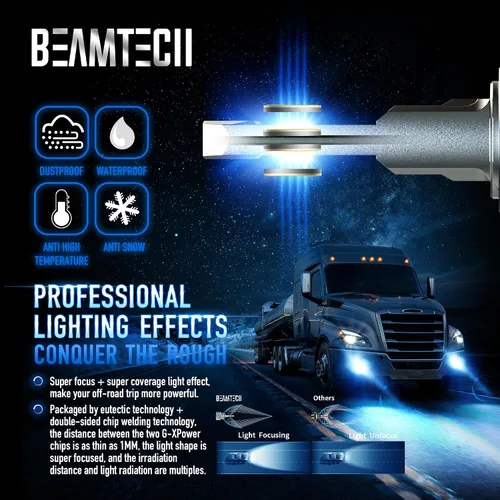 Vista 3 de BEAMTECH Bombillas H4, chips G-XP Canbus Ready 600% más brillantes 6500K luz blanca Bombillas H4/9003, paquete de 2