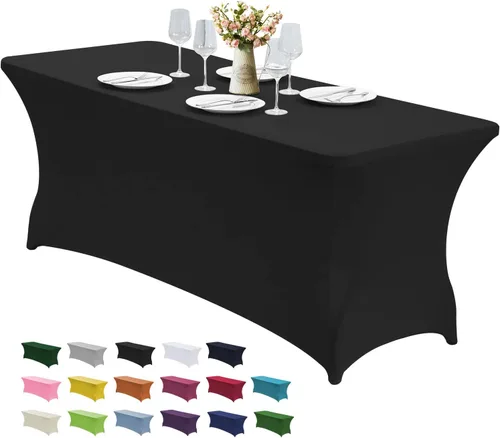 Vista 21 de CWK - Funda de mesa de elastano elástica impermeable de 4 pies para mesas rectangulares - Mantel elástico ajustable para mesas plegables, tela