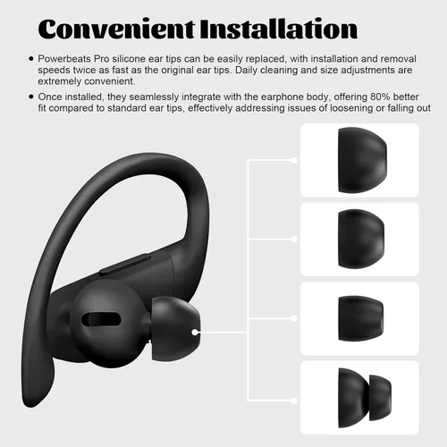 Vista 6 de 8 piezas Powerbeats Pro de silicona para los oídos compatibles con Beats Powerbeats Pro, Beats X, urBeats3 auriculares (Pro Eartips negro)
