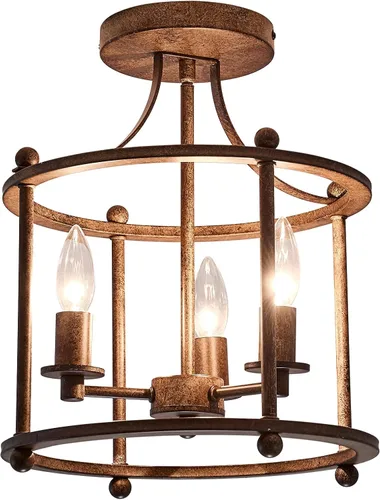 Vista 9 de UOFUS - Lámpara de techo de 3 luces estilo granja vintage, semiempotrada, en bronce rústico metálico, para isla, sala de estar, dormitorio, cocina