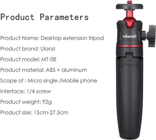 Vista 5 de MT-08 Mini trípode negro para cámara, trípode universal de tornillo de 1/4 pulgadas compatible con DJI OSMO Pocket 3/Insta 360 x 5/OSMO