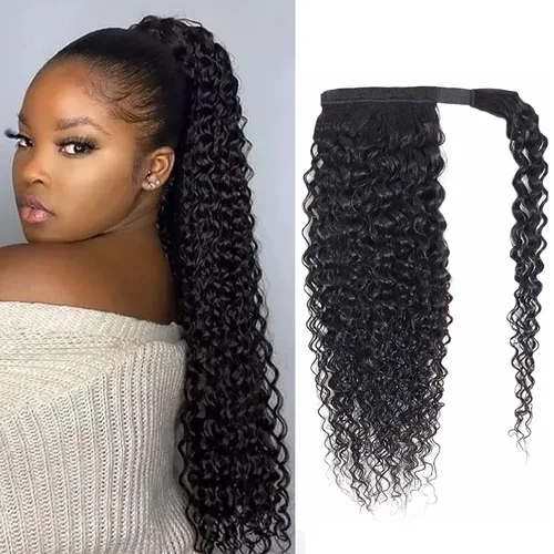 Vista 21 de Cola de Caballo de Cabello Humano Corto Rizado Crespo Envolvente con Clips Extensiones de Cola de Caballo de Pasta Mágica 120g/juego Pieza