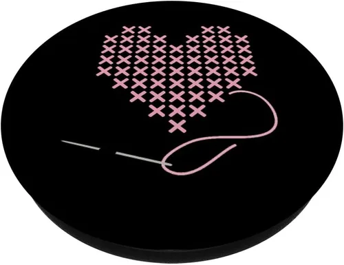Vista 2 de I love Cross Stitch Corazón y Aguja en Rosa PopSockets Swappable PopGrip