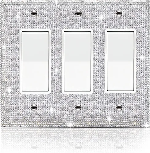 Vista 16 de 1 pieza de cubierta de placa de pared con diamantes de imitación brillantes plateados, cubierta decorativa para interruptor de luz con brillos