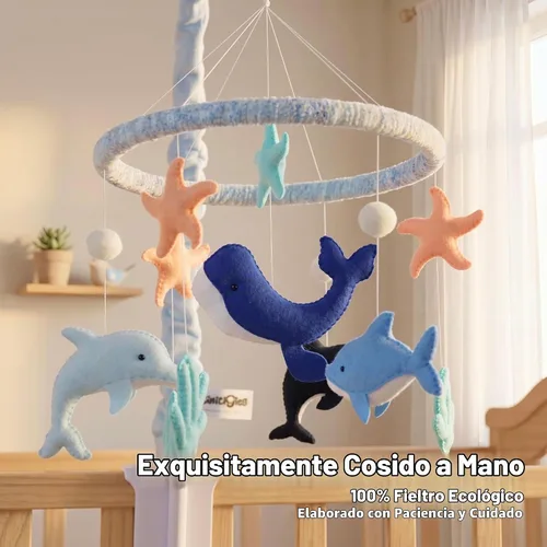 Vista 6 de Ocean Baby Mobile para cuna, cuna móvil con música, criaturas marinas