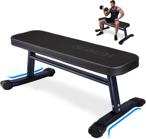 Vista 12 de Banco de peso plano, banco de entrenamiento de 660 libras, equipo de ejercicio de prensa de banco para gimnasio en casa, entrenamiento de fuerza