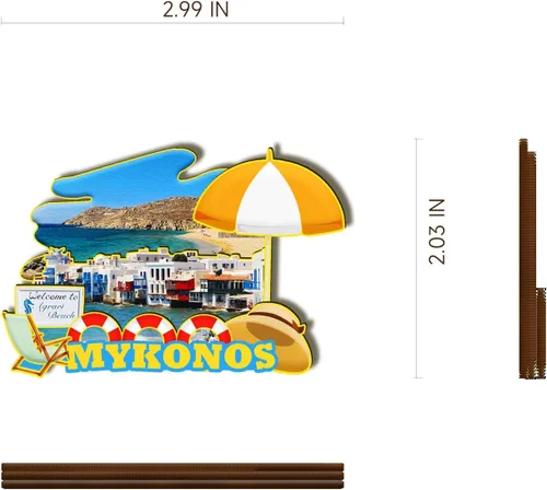 Vista 3 de Mykonos Grecia - Imán de madera 3D para nevera, viajes, coleccionables, recuerdos, decoración, manualidades hechas a mano
