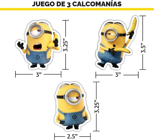Vista 3 de Calcomanías de Minions de Despicable Me - Juego de 3 calcomanías Stuart para botella de agua de coche, bicicleta, casco, laptop, monopatín