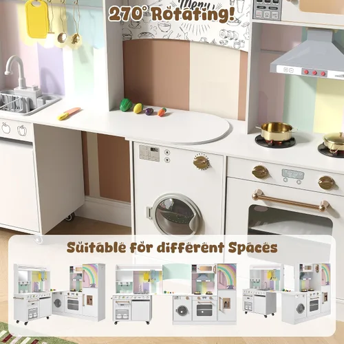 Vista 5 de BVIUNTWO Juego de Cocina de Juguete Grande, Juego de Cocina para Niños de Esquina Giratorio con Luces y Sonidos Reales, Fregadero de Juguete