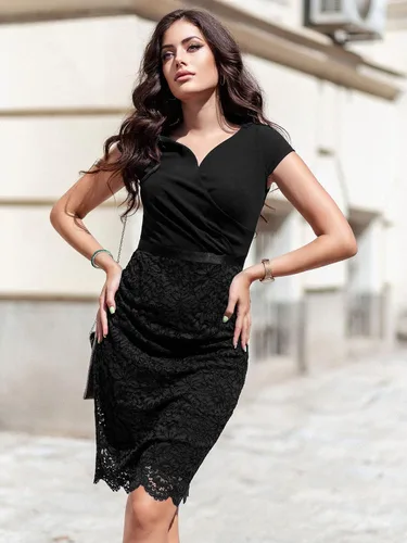 Vista 3 de Miusol Vestido de cóctel con volantes y encaje floral con cuello en V para mujer