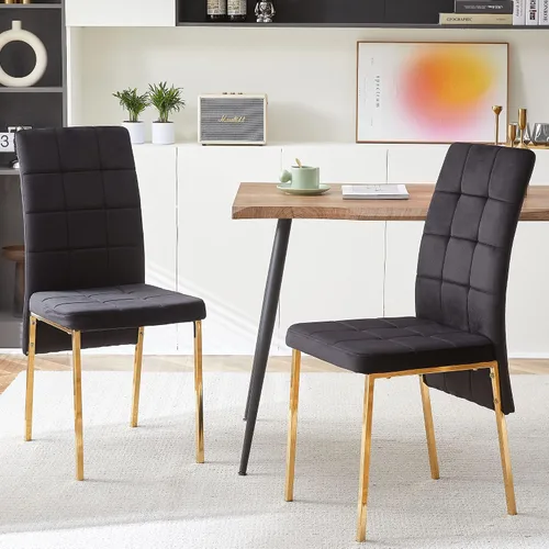 Vista 6 de Howtek Juego de mesa de comedor rectangular para 4, moderno de mediados de siglo con 4 sillas de cocina de terciopelo tapizado negro, juego de mesa